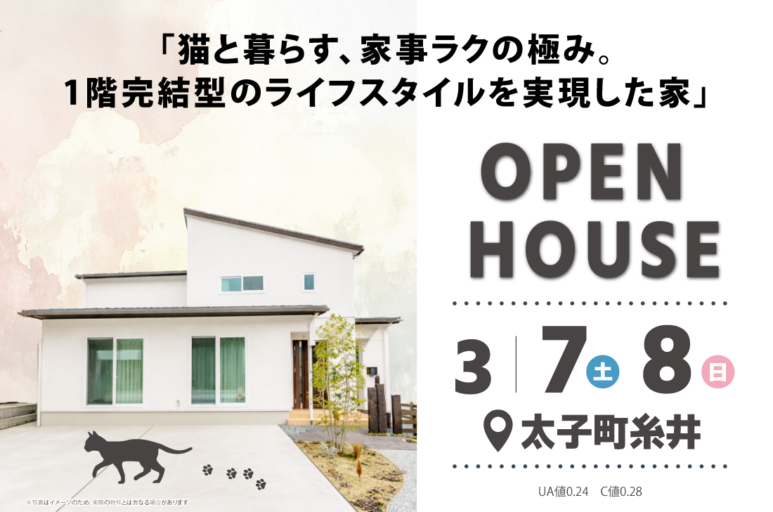 【完成見学会 at 太子町糸井】猫と暮らす、家事ラクの極み。1階完結型のライフスタイルを実現した家(加東店・たつの店)